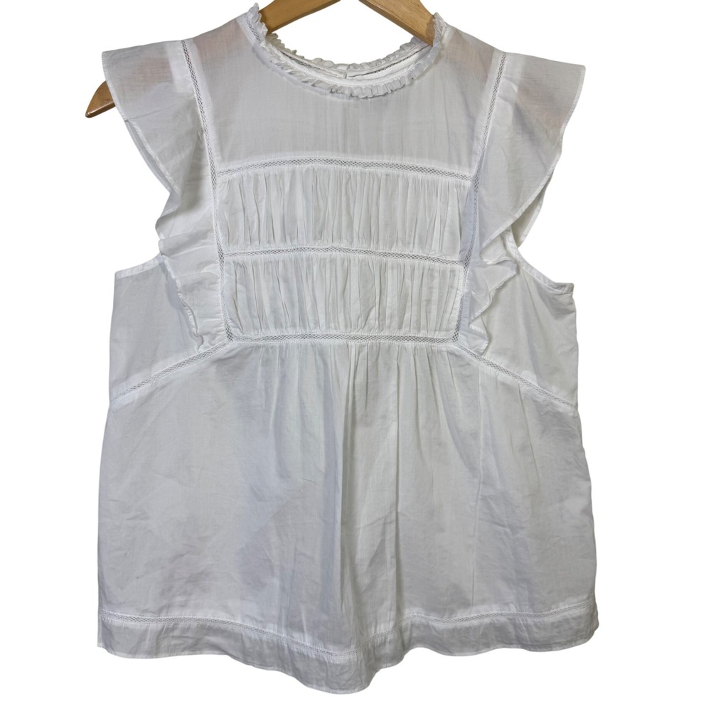Rails Filomena Top XS Bright White Cotton Ruffle‎ Lace Detail Blouse Spring